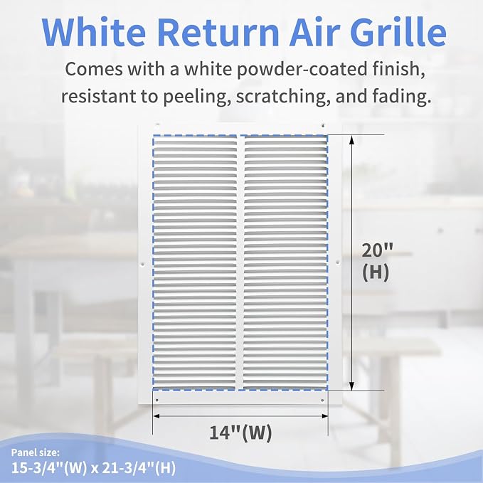 14"W x 20"H Steel Return Air Grille, Air Return Vent Cover - Image 3