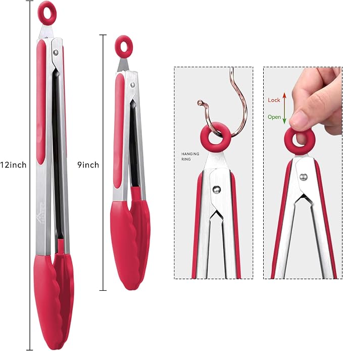 HOTEC Premium Stainless Steel Locking Kitchen Tongs - Image 3