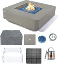 Elementi+ | Bundle Lucerne Gas Fire Pit Cast Concrete 42" Square Fire Table by AMSFireplaceInc