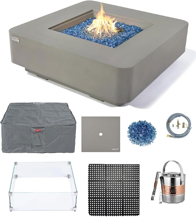 Elementi+ | Bundle Lucerne Gas Fire Pit Cast Concrete 42" Square Fire Table by AMSFireplaceInc