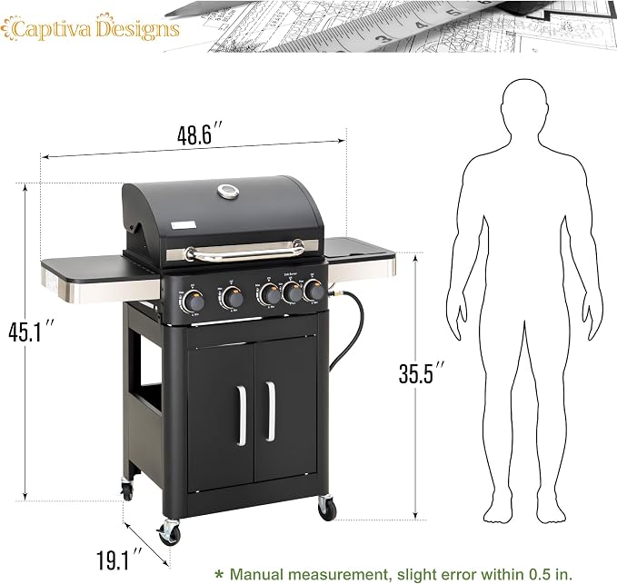Captiva Designs 4-Burner Propane Gas BBQ Grill - Image 6