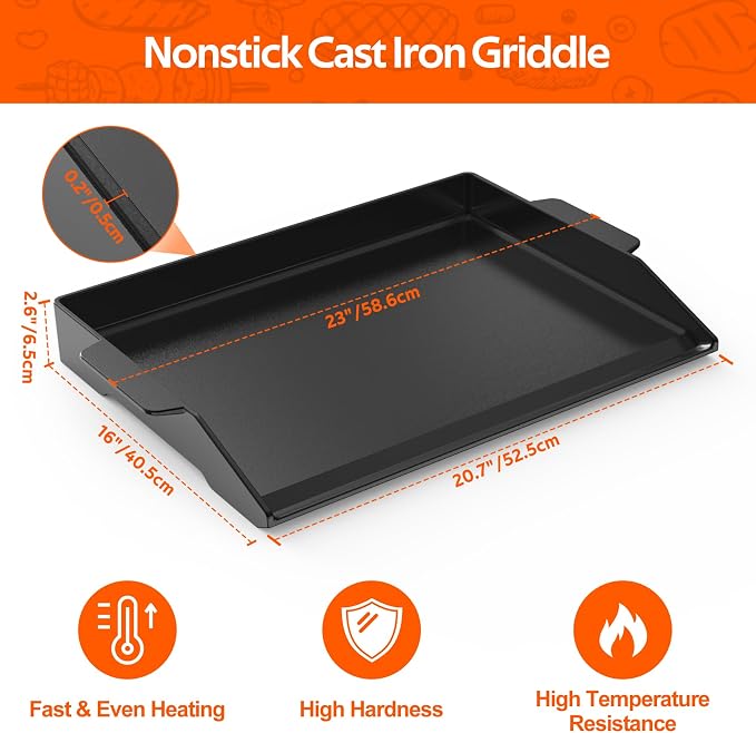 Onlyfire Universal Cast Iron Cooking Griddle, Pre-Seasoned Nonstick Coating - Image 2