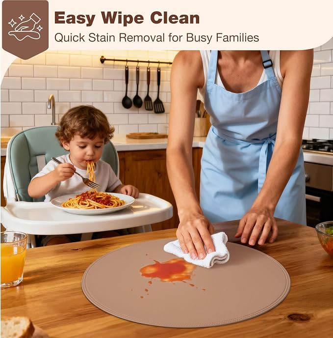 Round Vinyl Pink Placemats Set of 6, Faux Leather Waterproof Wipeable Heat - Image 3