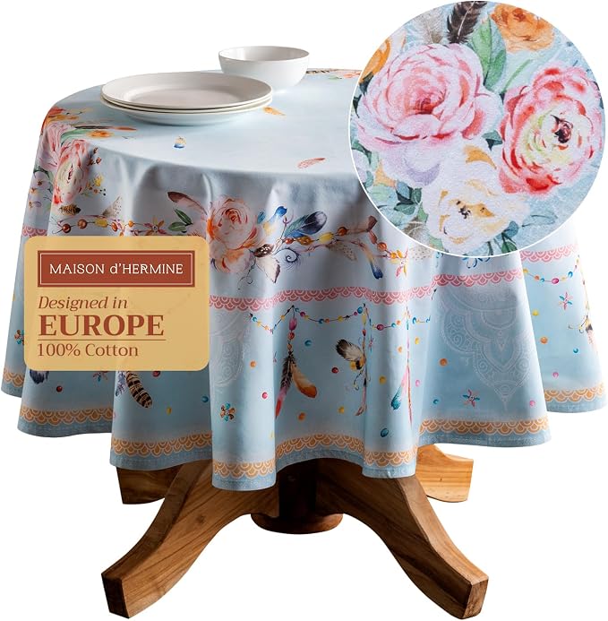 Maison d' Hermine Table Cloth Round Table 100% Cotton 69 Inches Tablecloth by MaisondHermine
