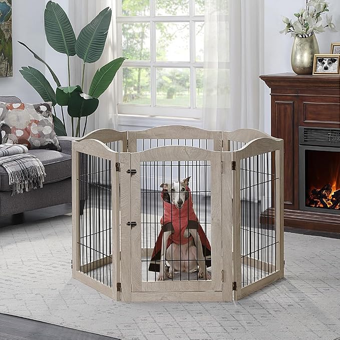 unipaws 132" Extra Wide Dog Gate and Pet Playpen, Free Standing Tall Fence - Image 3