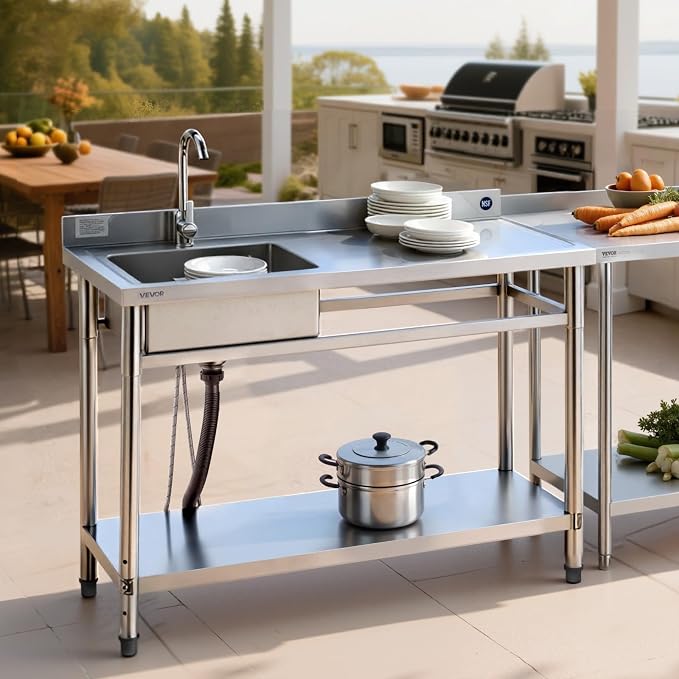 VEVOR Stainless Steel Utility Sink, Free Standing Single Bowl Commercial - Image 8