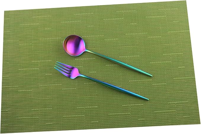 Gugrida Placemats Set of 6 Plaid Checkered Green PVC Placemat - Image 6