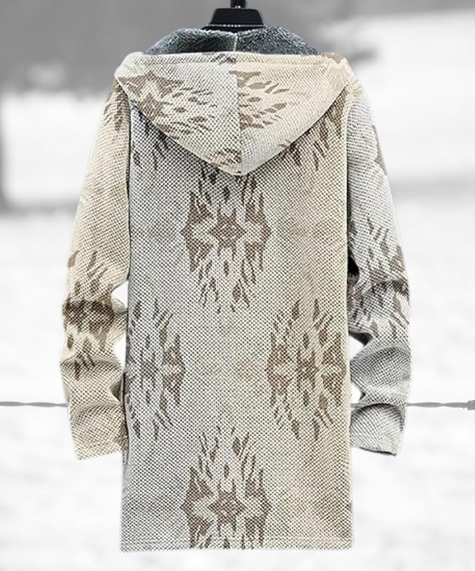 Men's Hooded Sweater Coat Knit Fleece Lined Long Cardigan Jacket - Image 2