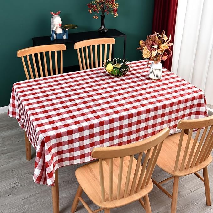 Gingham Table Cloth for Rectangle Tables red Checkered Plaid Tablecloth Heavy - Image 2