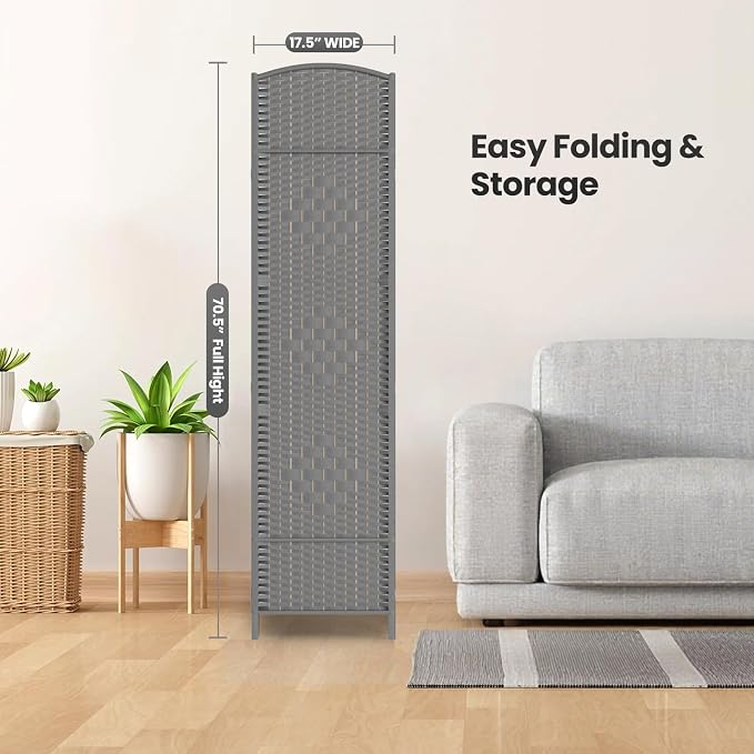Paper Rope Room Divider, 4 Panel Wood Mesh Woven Design Screen - Image 7