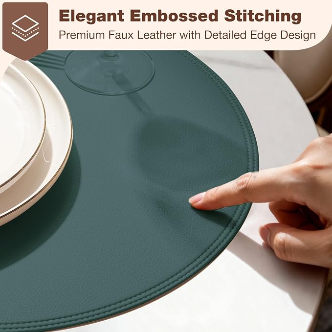 Round Vinyl Blue Placemats Set of 6, Faux Leather Waterproof Wipeable Heat - Image 2