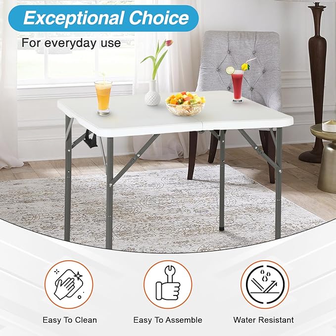 FDW 34" Folding Card Table Plastic Table Portable Square Height Dining Table - Image 4
