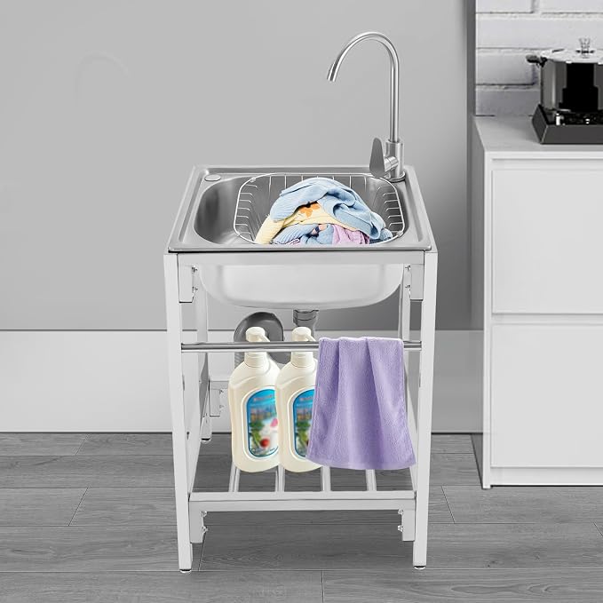 Stainless Steel Utility Sink Single Bowl Freestanding Laundry Sink - Image 5