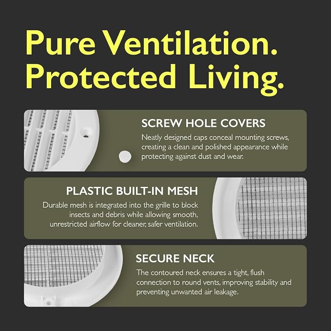 4 Inch White Air Vent Cover – Pack of 5 – Plastic Round Air Vent Grill Cover - Image 4