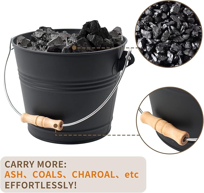 Poofzy Ash Bucket with Lid, Small Fireplace Ash Bucket with Lid and Shovel - Image 5