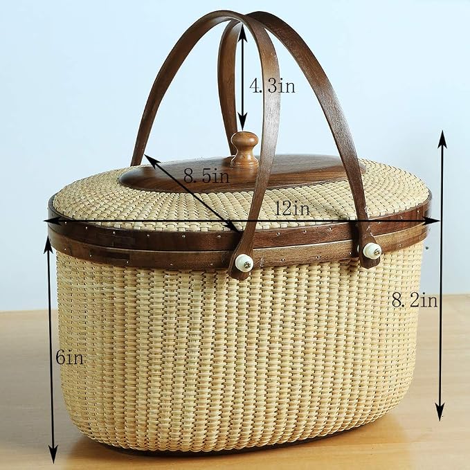 Nantucket Style Basket Picnic Basket Rattan Handmade Products Woven Sewing - Image 3