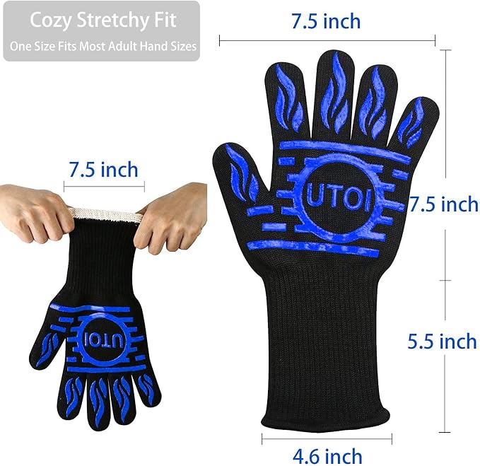 BBQ Gloves, 1472°F Heat Resistant Grilling Gloves, Silicone Non-Slip Long - Image 3
