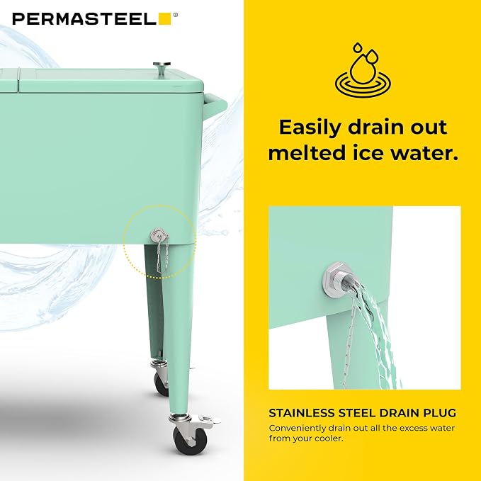 Permasteel 80 Quart Party Cooler, Rolling Ice Chest - Image 7
