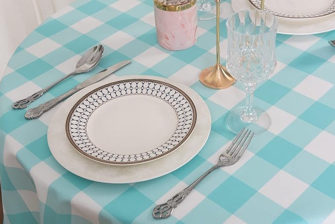 Cupuamon 2 Pack Waterproof Polyester Fabic Round Checkered Tablecloth，60 - Image 4