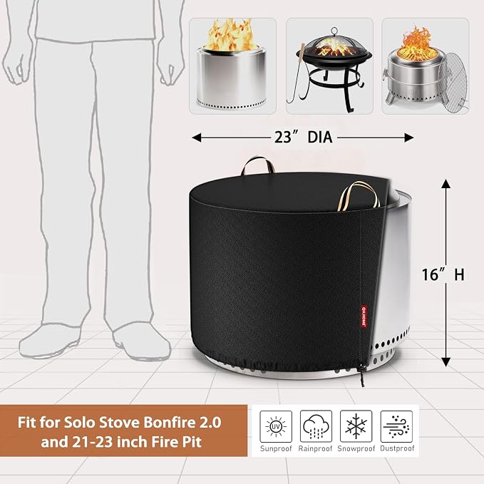 QH.HOME Fire Pit Cover Round for Solo Stove Bonfire 22", Waterproof Smokeless - Image 2