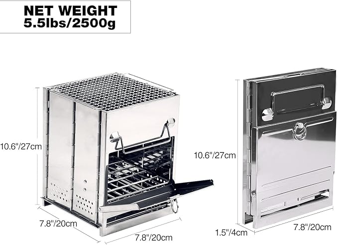 REDCAMP Wood Portable Burning Folding Camp Stove Stainless Steel Grid, - Image 3