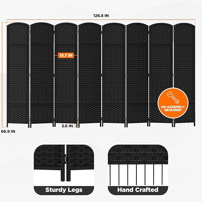 Room Divider 8 Panel Screen 5.6 Ft Tall Partition Room Dividers Black Privacy - Image 2