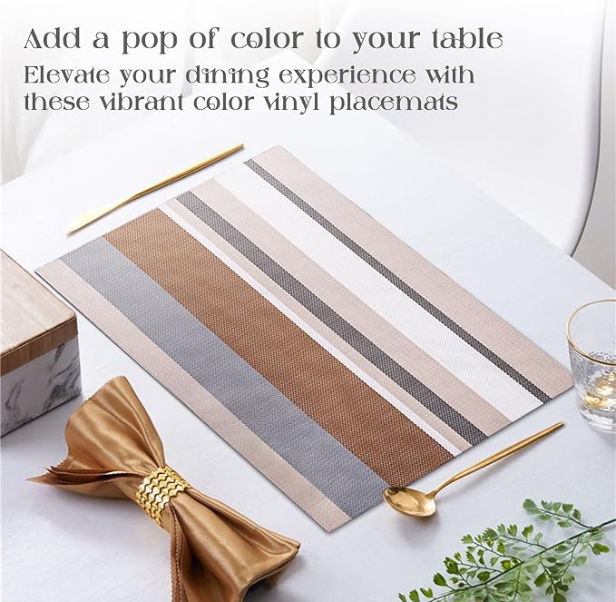 Set of 6 Colorful Striped Vinyl Placemats Heat-Resistant Washable Placemats - Image 6