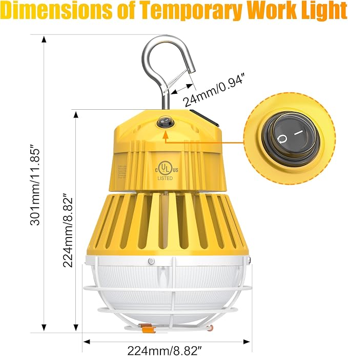LED Temporary Work Light 60W, 7800LM 5000K Portable Hanging Construction Light - Image 5