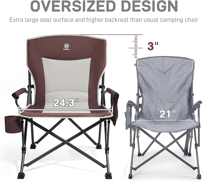 Folding Camping Chair, Oversized Red Steel Frame, 500 lb Capacity