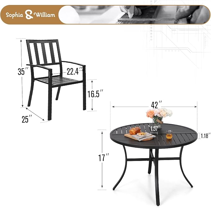 Sophia & William Round Patio Table and Chairs Set, Outdoor Dining Set - Image 8