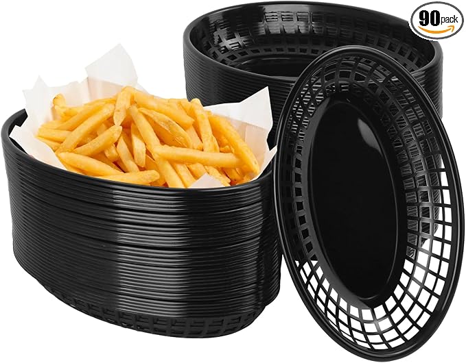 90 Pcs 9 x 5.7 Inch Reusable Oval Fast Food Baskets, Sturdy Plastic Serving by KUKLIPJIM