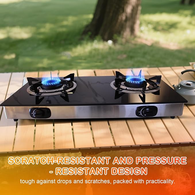 2 Burner Propane Gas Stove, Portable Tempered Glass Camping Stove Propane - Image 4
