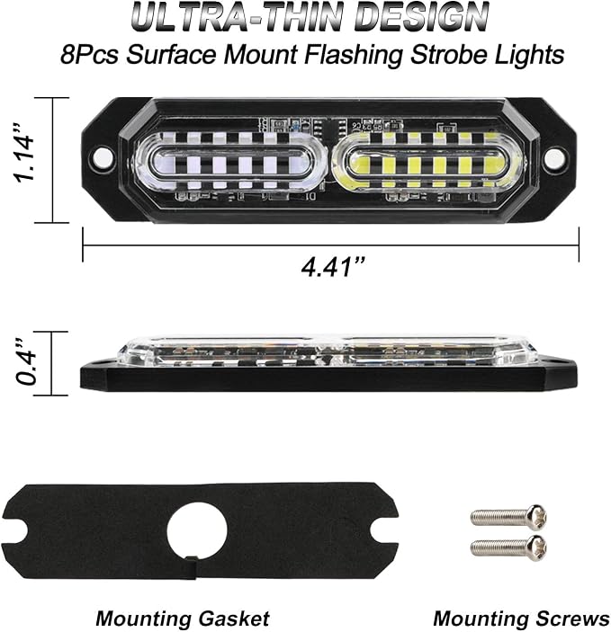 ASPL 8pcs Sync Feature Ultra Slim 12-LED Surface Mount Flashing Strobe Lights - Image 5