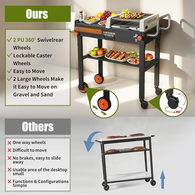 Portable Outdoor Grill Table, Movable Kitchen Cooking Prep BBQ Cart - Image 4