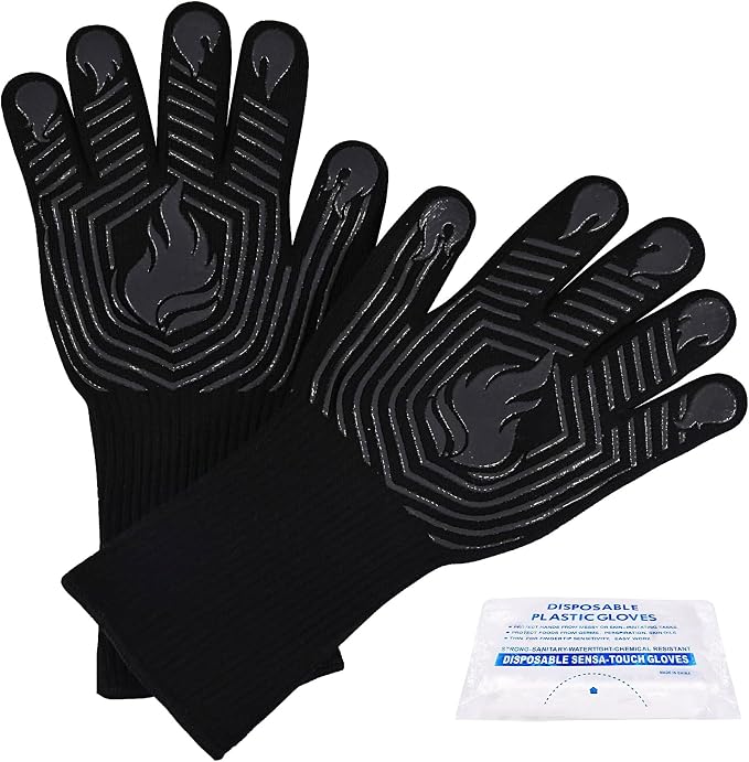 BBQ Gloves, 1472°F Heat Resistant Gloves Fireproof Mitts, Grilling Gloves by KUWANI