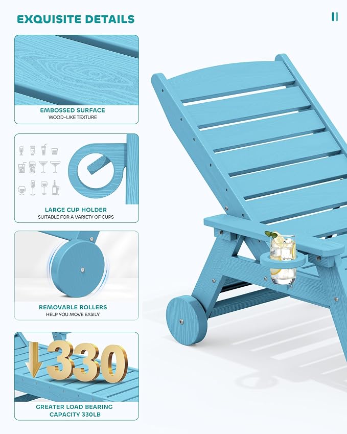 SERWALL Patio Chaise Lounge Chair, Poly Lounge Chair - Image 4