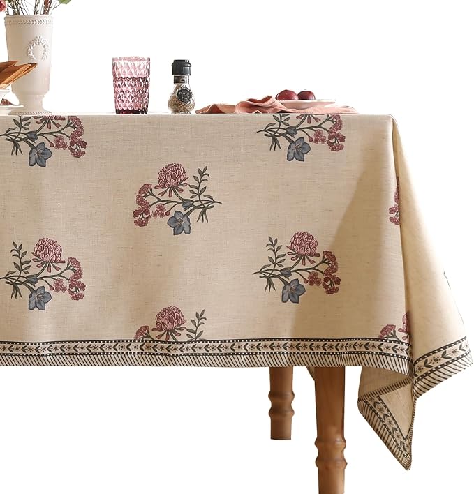 ISAENNE Designer Linen Light Beige Extra Long Table Cloth Rectangle, French by Isaennehomedecoration