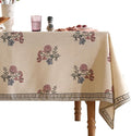 ISAENNE Designer Linen Light Beige Square Tablecloth, French Colorful Floral by Isaennehomedecoration