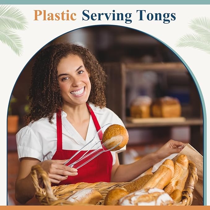 Tongs: 50 Clear Plastic Disposable Serving Tongs, 9 Inch Length