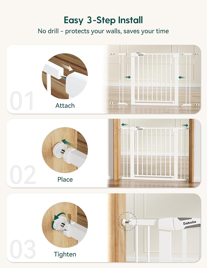 BABELIO 36" Tall Baby Gate, PressGuard P7, 29-48" Auto Close Pressure Mounted - Image 4