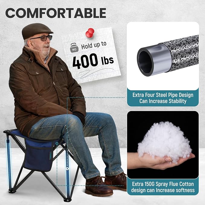 FUNDANGO Folding Camping Stool, 18.1 Inch Oversized Foot Stools 400 Lbs Heavy - Image 3