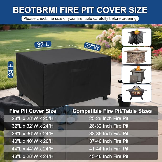 Fire Pit Cover Square, Heavy Duty Waterproof Oxford Fabric - Image 2