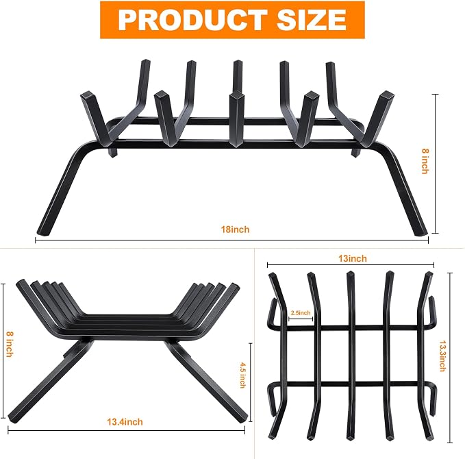Fireplace Grate, Fireplace Log Holder, 18 inch Heavy Duty Solid Cast Iron - Image 2