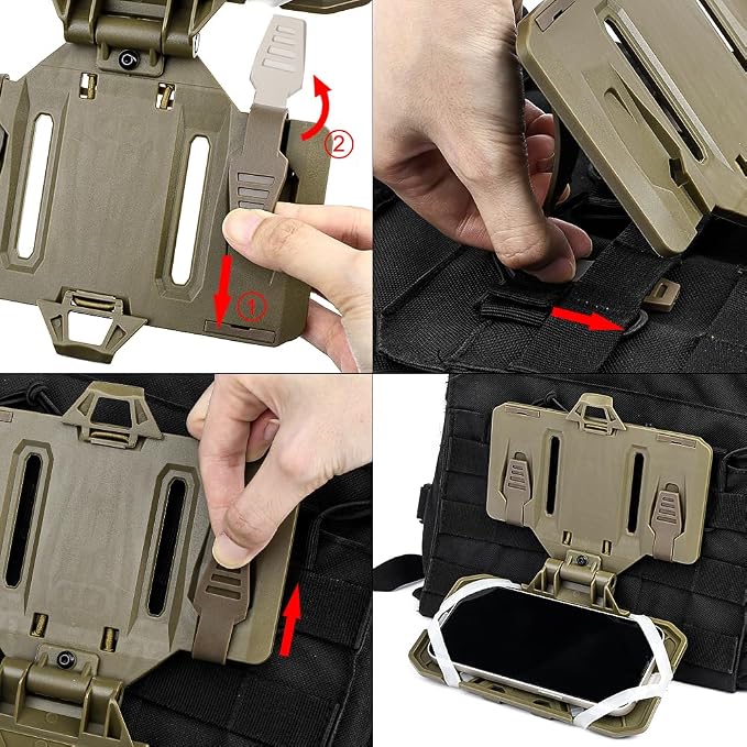 Tactical Vest Folding Plate Carrier Phone Bracket Holder, Universal Chest Phone - Image 5