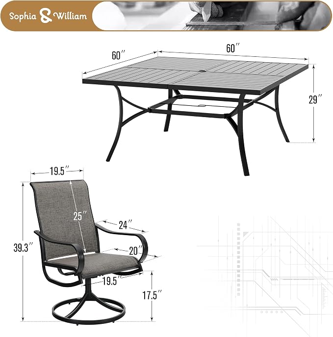 Sophia & William Outdoor Dining Set Patio Dining Sets Patio Table and Chairs - Image 7