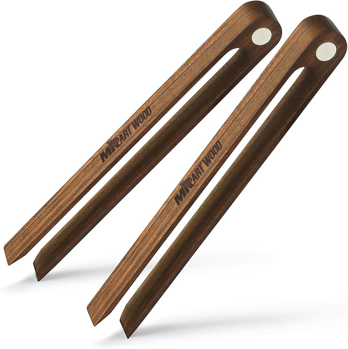 Tongs: Walnut Wood Set of 2 with Magnetic Holder, 8.7 Inch Length