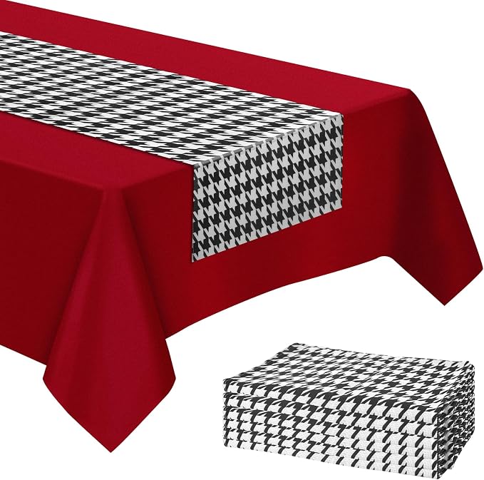 WANGDEFA 1 Pack Plastic Red Tablecloth Houndstooth Table Runner Houndstooth by WANGDEFA