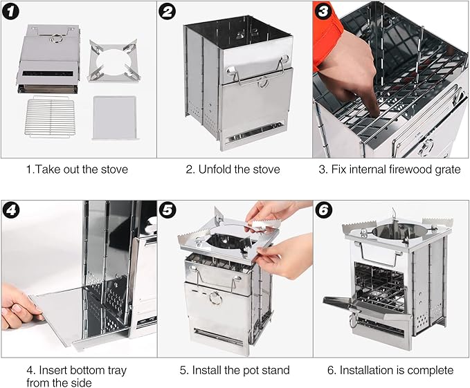 REDCAMP Wood Burning Folding Camp Stove Stainless Steel Grill and Pot Stand - Image 5