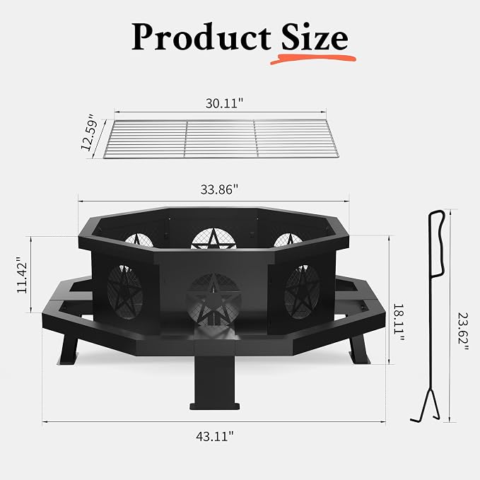 43 Inch Octagonal Fire Pit - Image 5