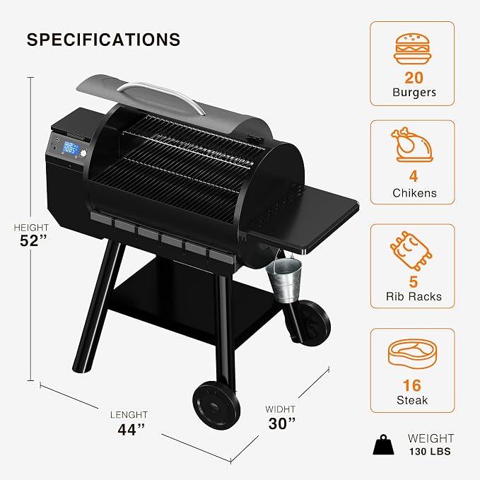LCD Control Wood Pellet Smoker Grill, 700 SQ. IN Cook Area, Pellet Grill - Image 3